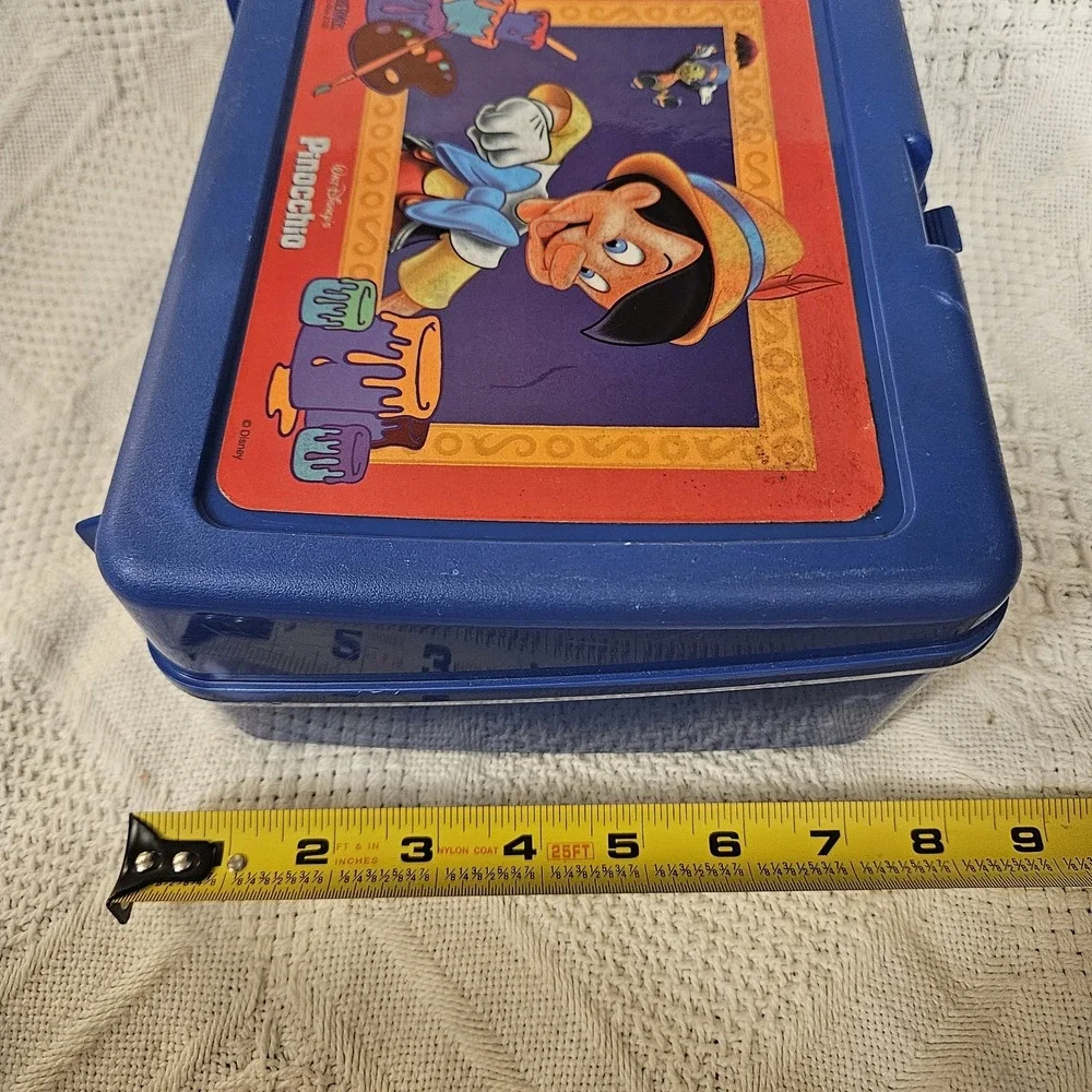 Vintage Disney Pinocchio Plastic Thermos Lunch Box Blue 90s Kidcore Handle